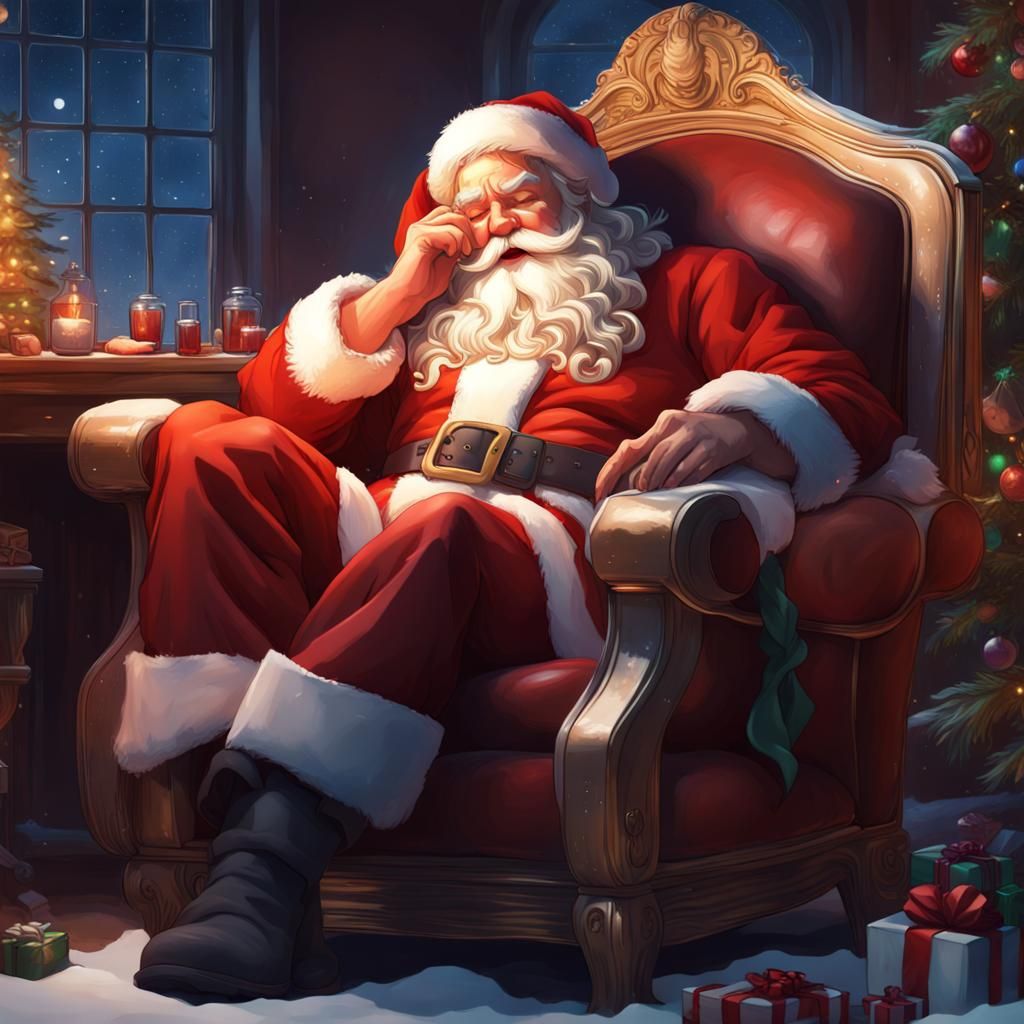 Santa Claus Resting After Christmas, Hyperdetailed Portrait