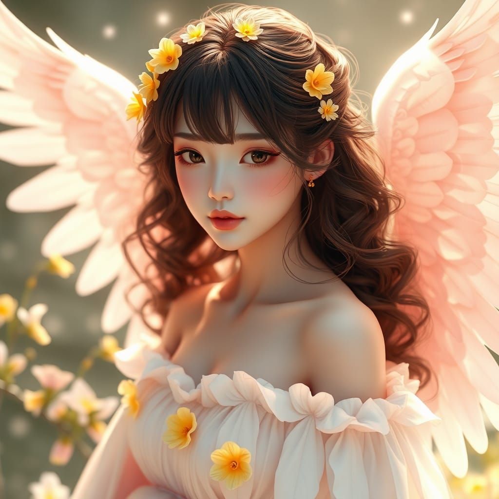 Ethereal Woman with Flowers in Anime Style