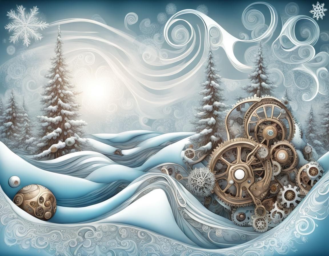 Steampunk Winter Wonderland Christmas Card Design