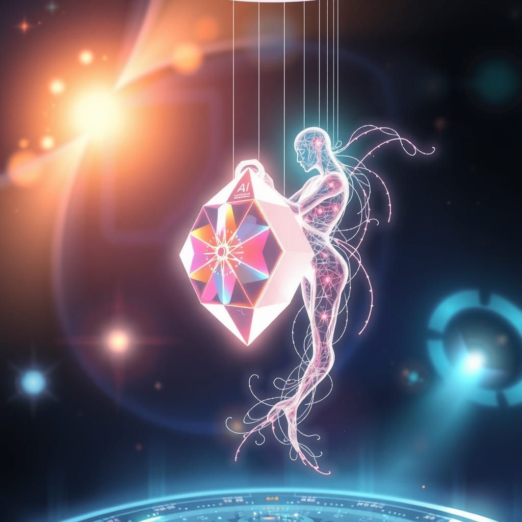 Futuristic Moral Compass AI Entities in Zero-Gravity Hologra...