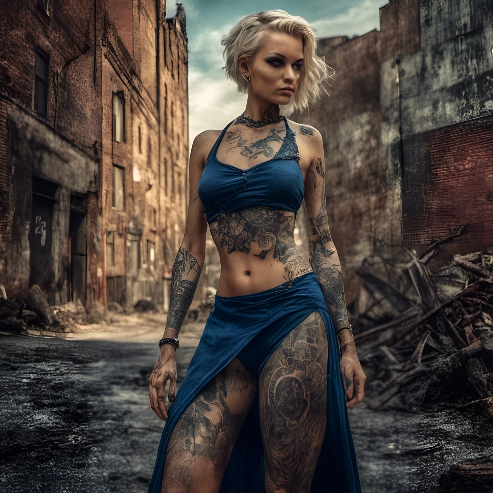 Blonde Model in Cityscape Digital Art