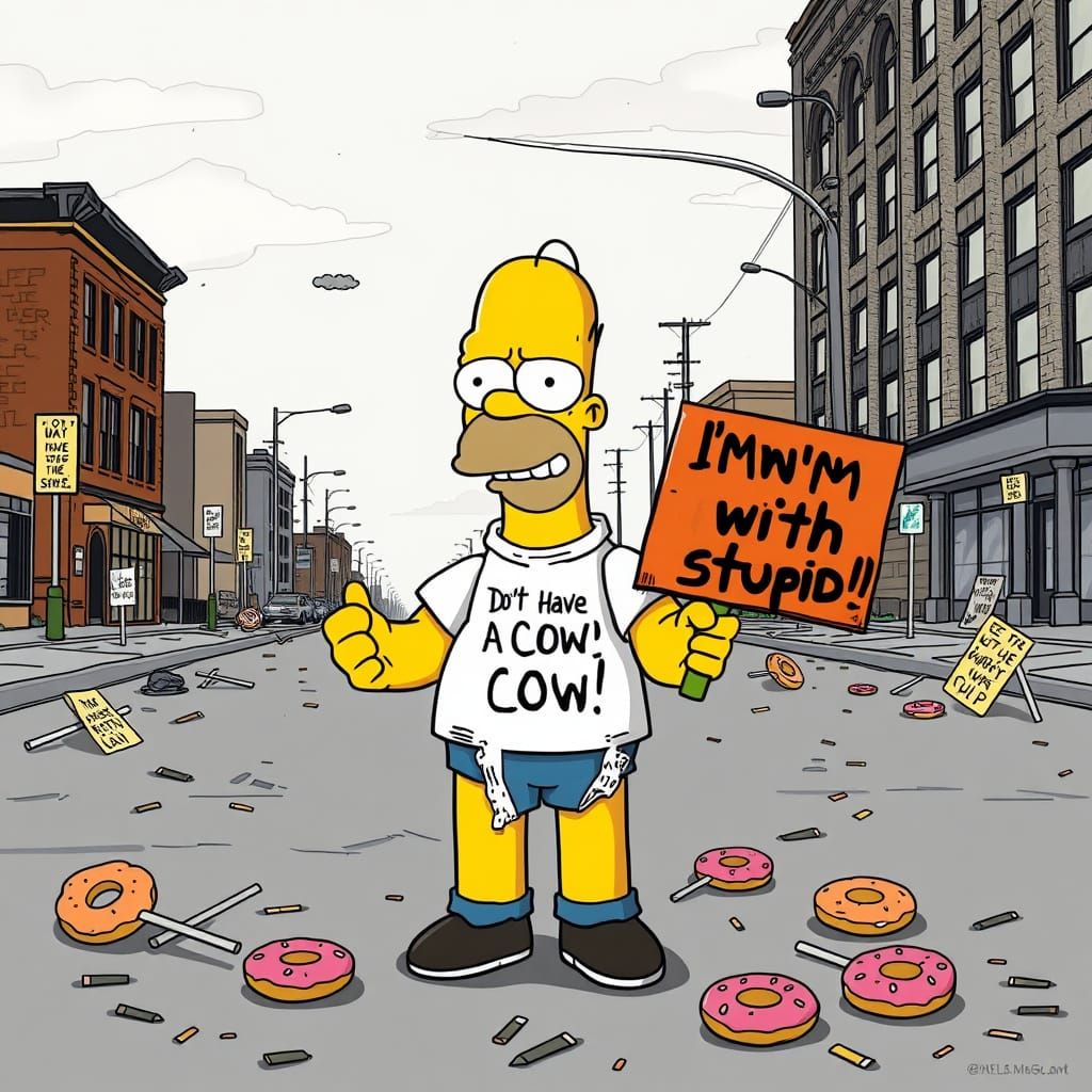 Frustrated Homer Simpson in a Desolate Springfield Street Sc...