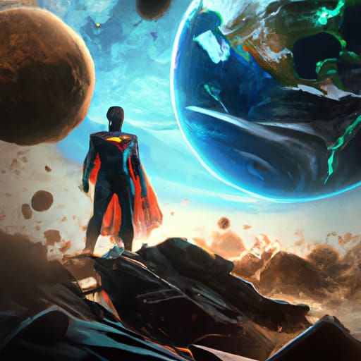 Evil Superman Surveys Destroyed Planet: Matte Painting