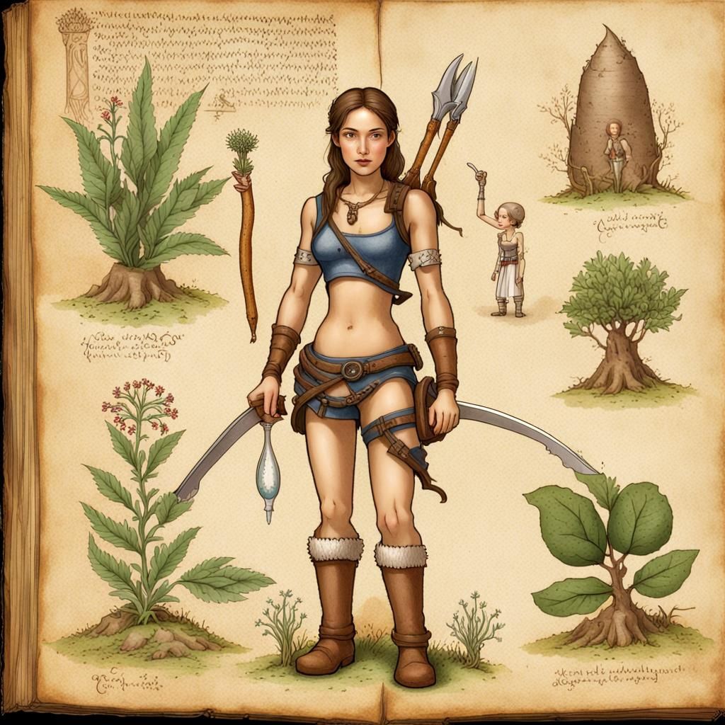Page of a medieval codex about growing a Lara Croft plant, w...