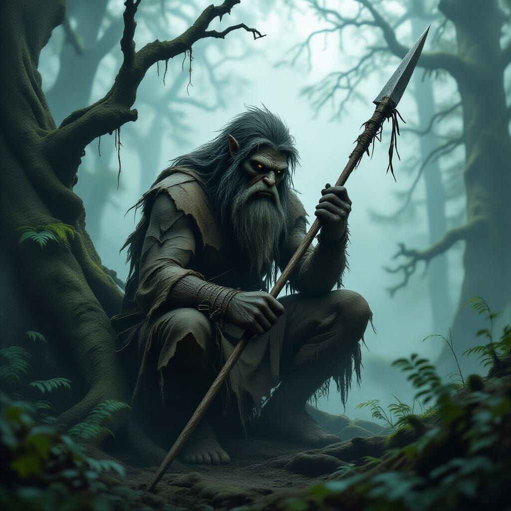 Mysterious Female Bigfoot Hiding in Misty Forest