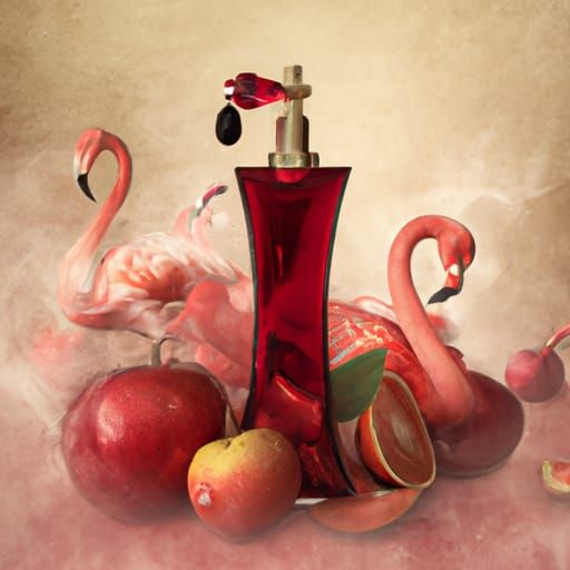 Giant Flamingo Perfume Bottle with Apples and Pears