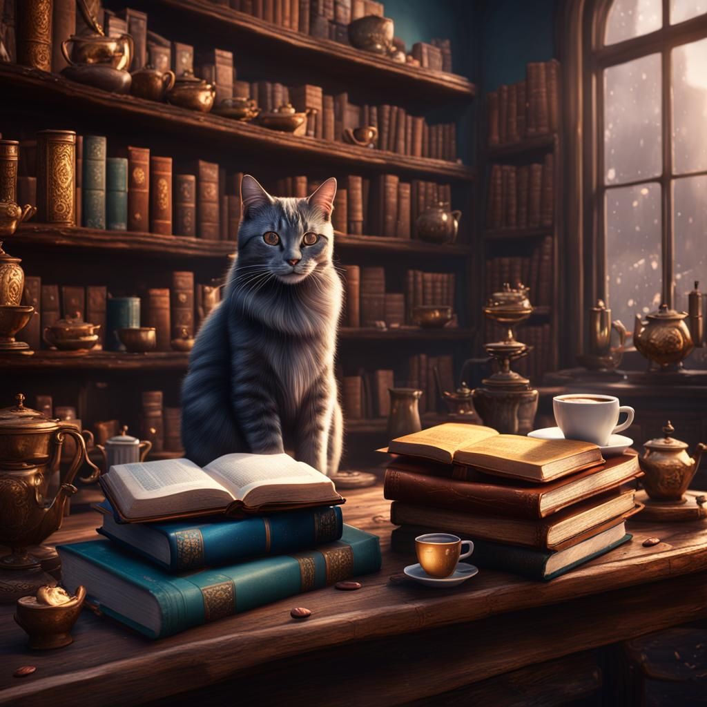 Books, Coffee, Cats: Detailed Matte Painting
