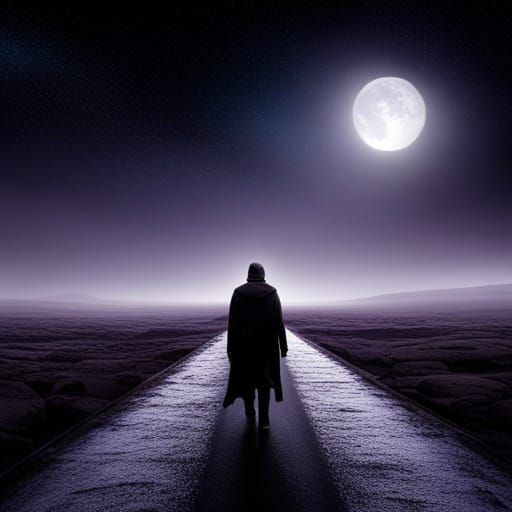 Endless Dark Road with Planets: Matte Painting