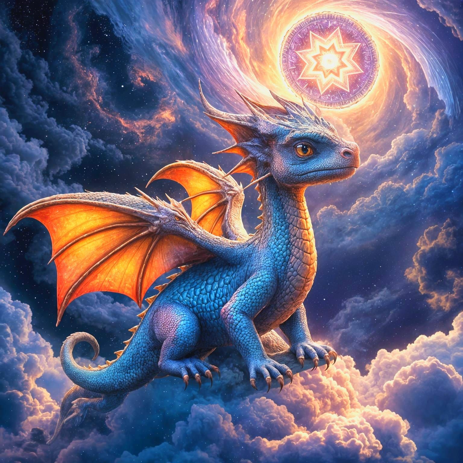 Colorful Cosmic Baby Dragon with Sparkles