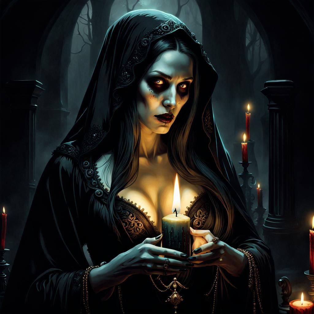 Necromancer and Zombie in Gothic Chiaroscuro