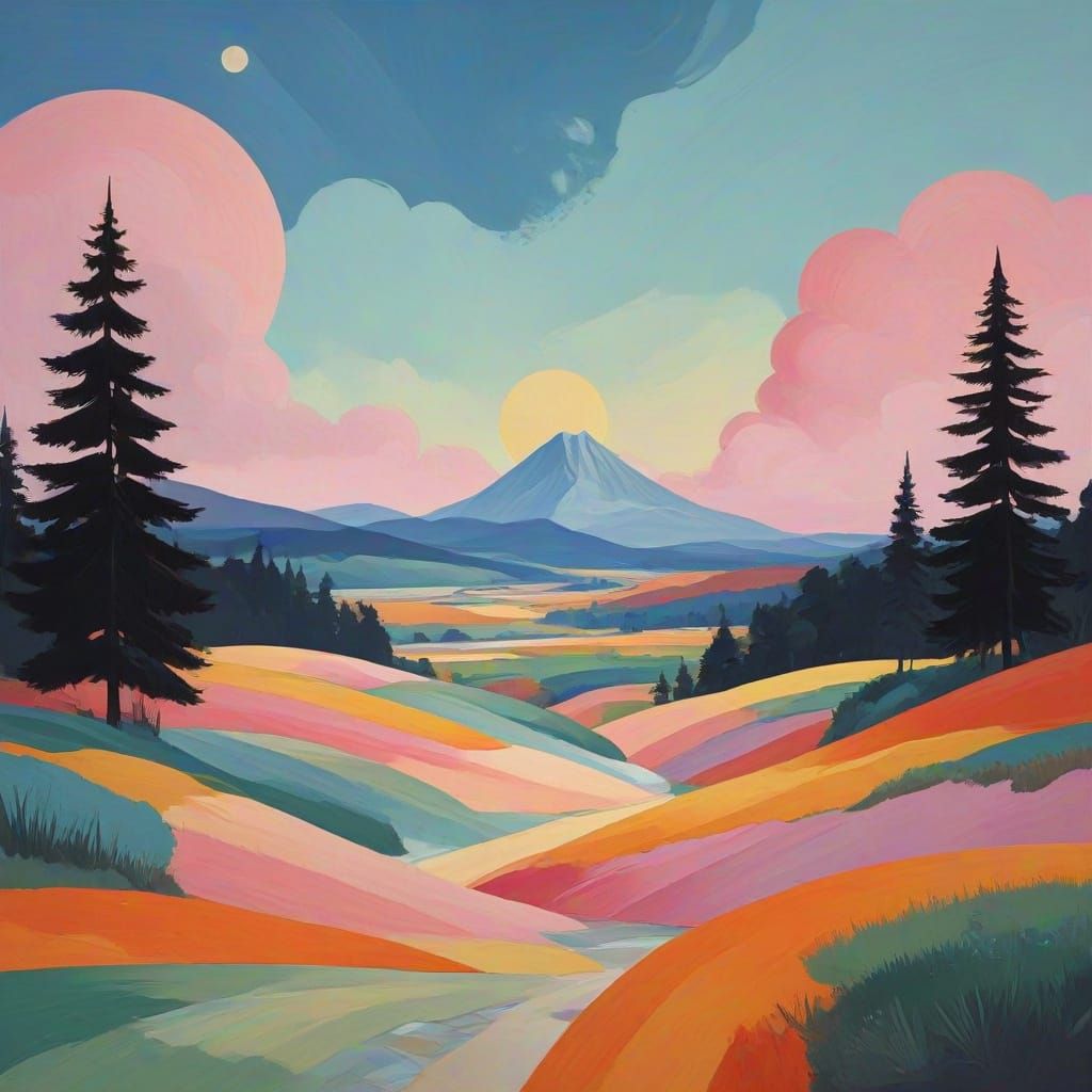 Dreamlike Landscape in Expressionist Style