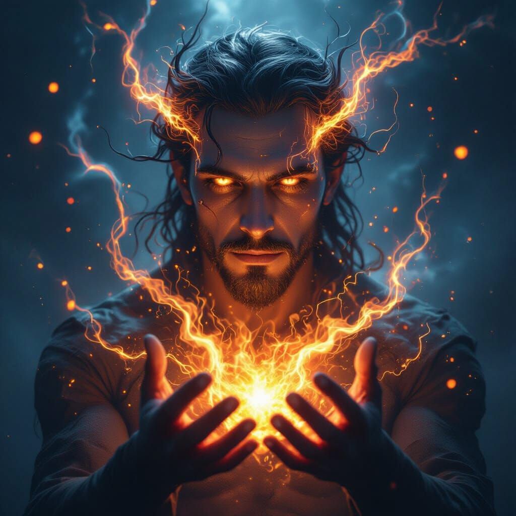 Elemental Being Emerging from Void in Biomechanical Style