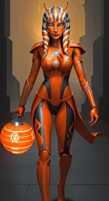 Ahsoka as Orange Lantern in Comic Book Style