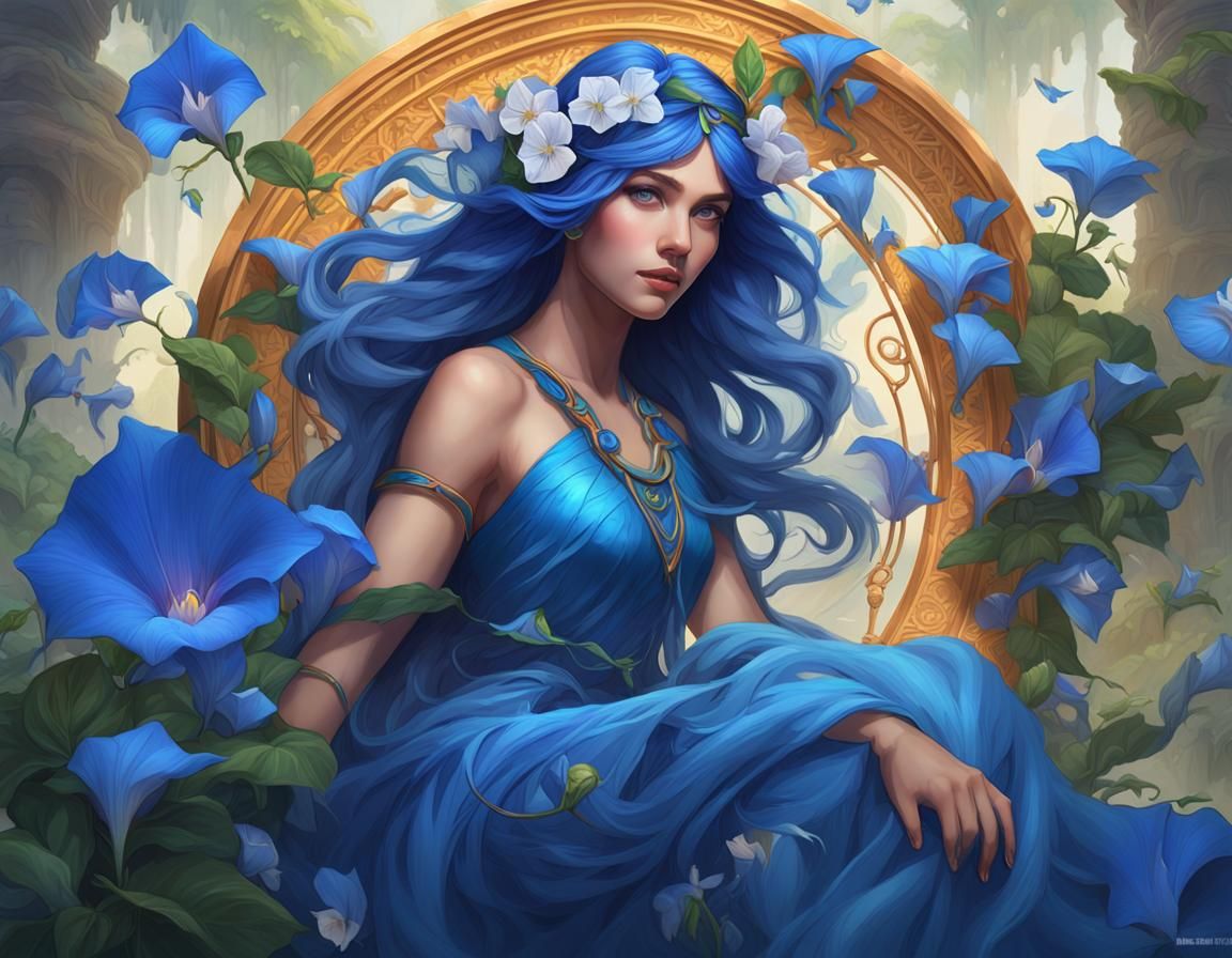 Blue Clitoria Ternatea Flowers Portrait in Artgerm Style