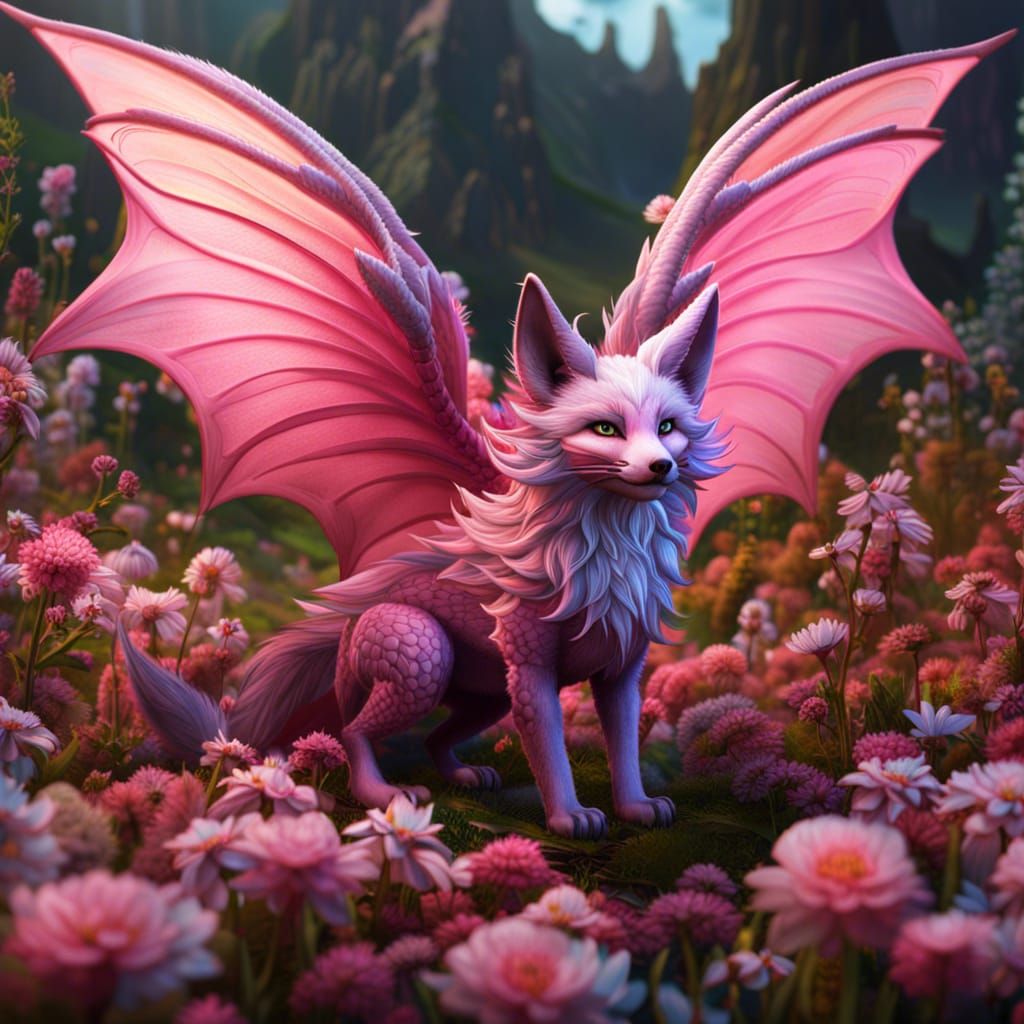 Pink Fox Dragon Hybrid in a Flower Field