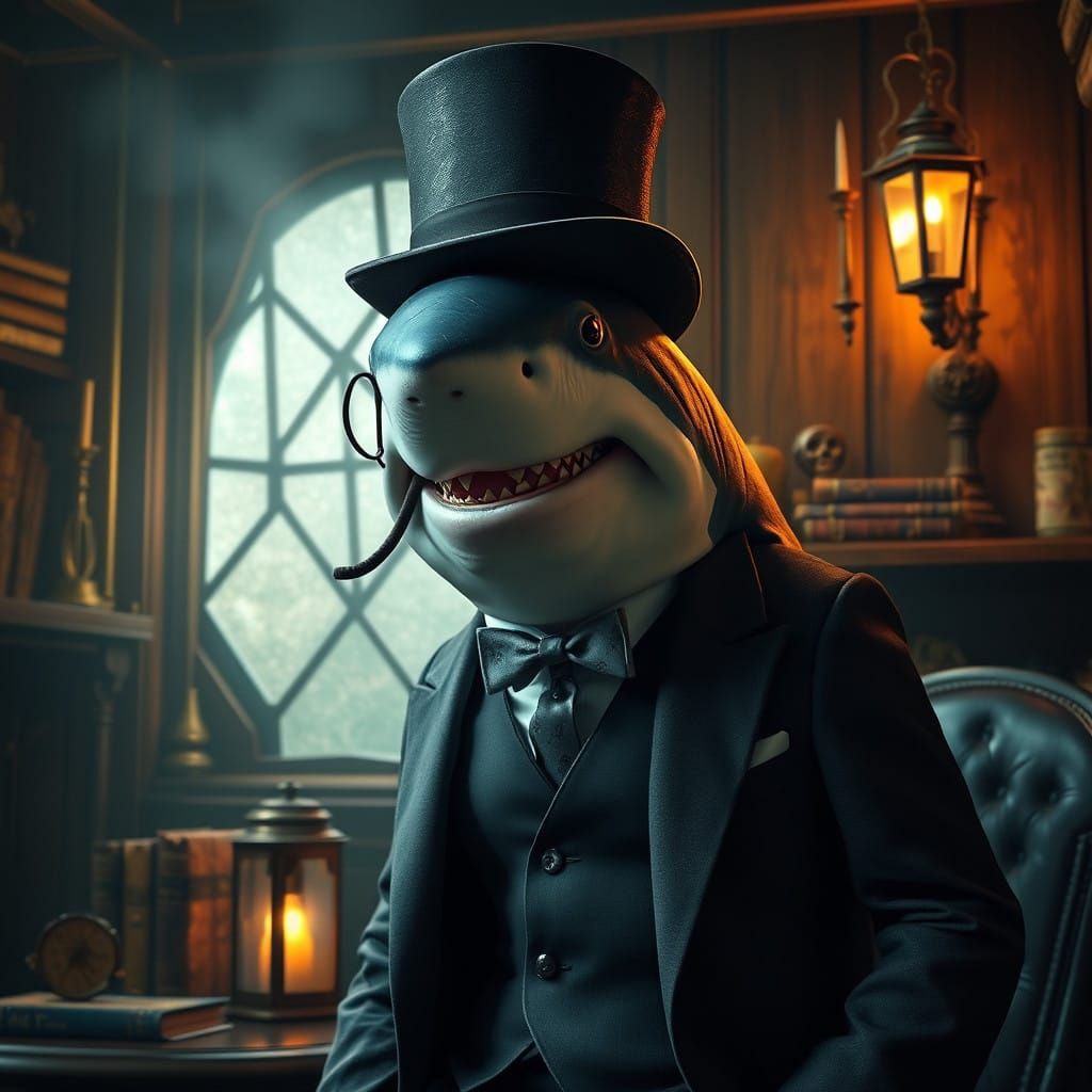 Regal Shark in Vintage Attire Posing for Portrait