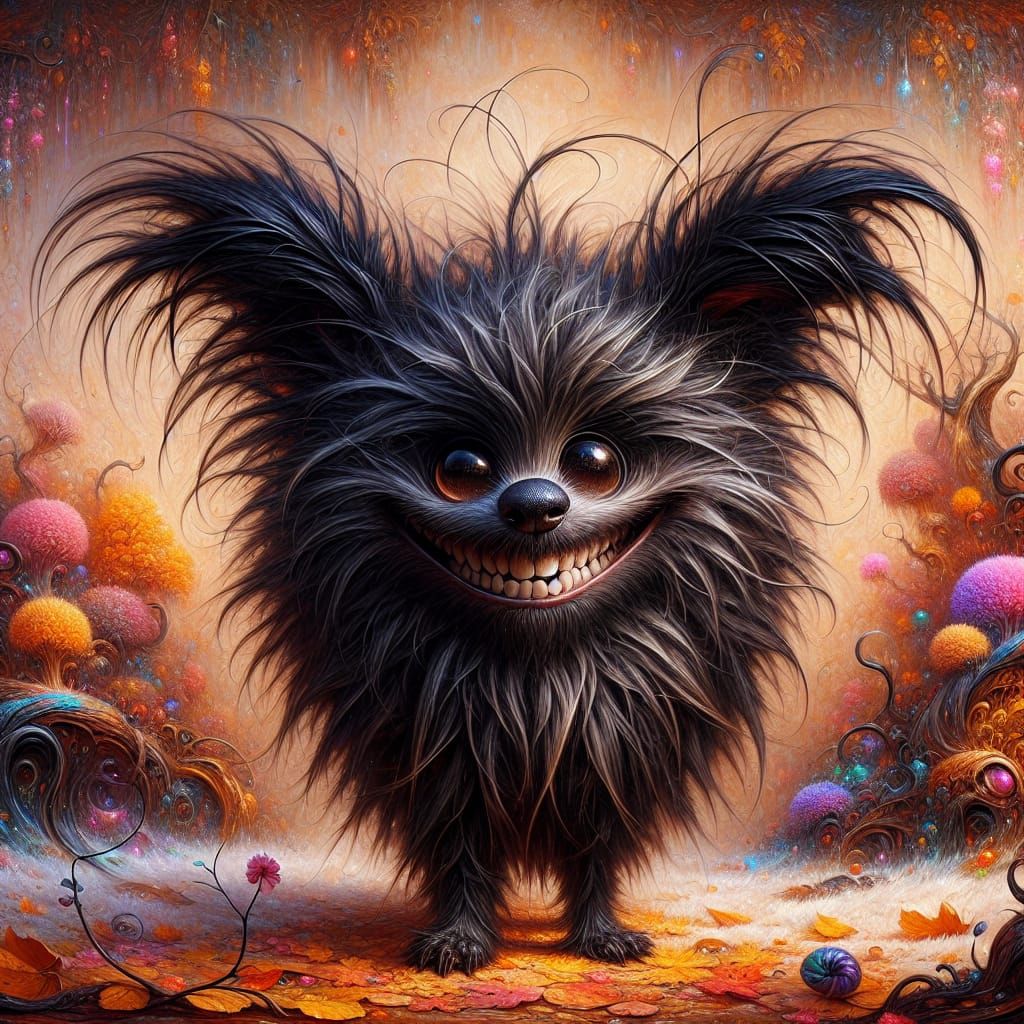 Whimsical Fluffy Dog in Autumn, Detailed Matte Painting