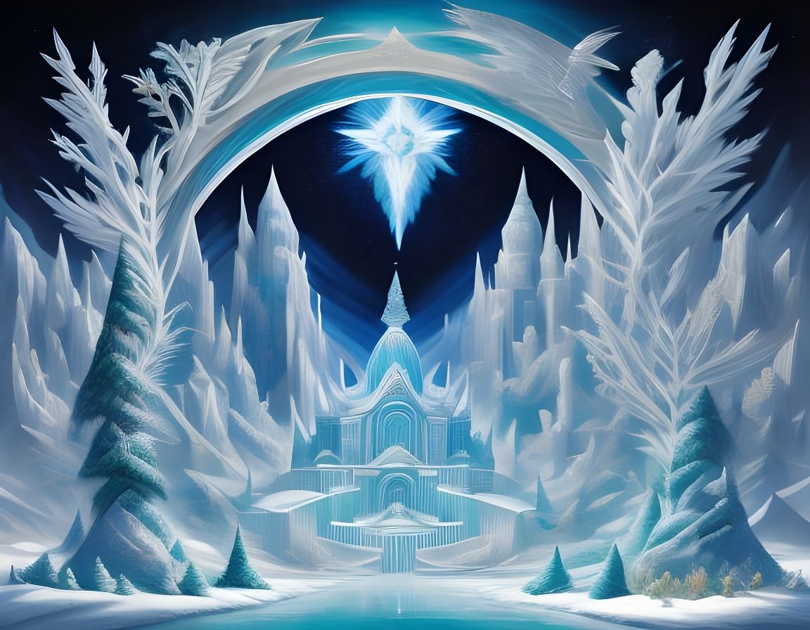 Ethereal Palace of the Ice Goddess in Frosty Cyberpunk Hues