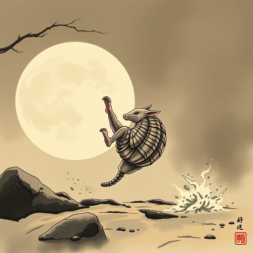 Armadillo Karate Master in Ink-Wash Painting Style