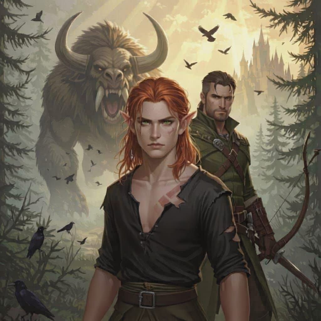 Epic fantasy book cover, ultra-detailed, painterly realism. ...