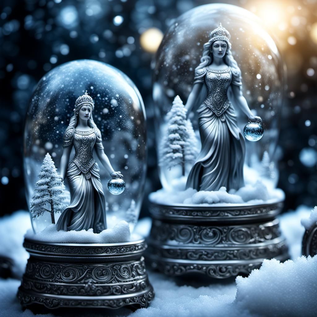 Hyperrealistic Snow Globes of the Silver Goddess