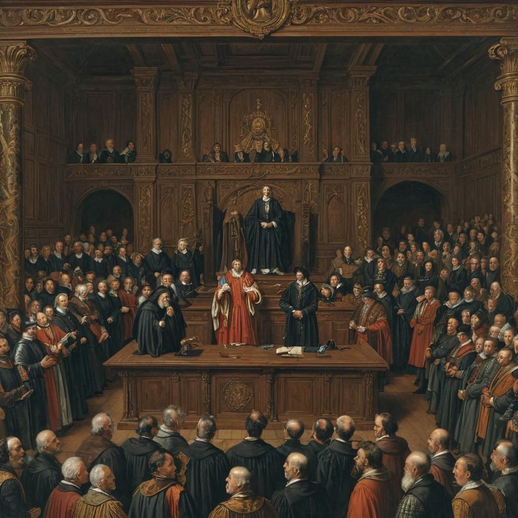 Medieval Trial: Accused Stands Defiant in Court