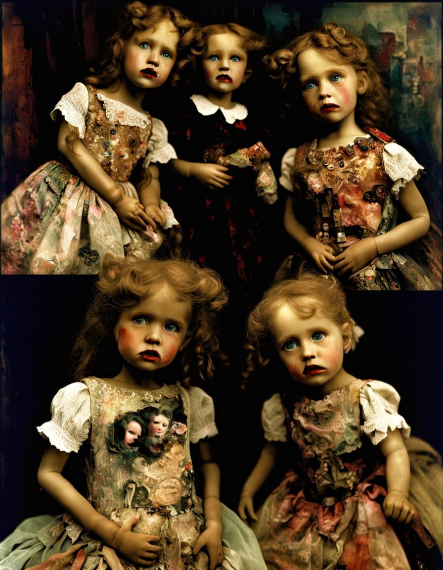 Surreal Dolls with Dentures in Dadaist Collage