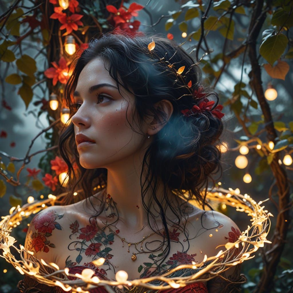 Enchanting Young Woman in a Whimsical Garden Setting