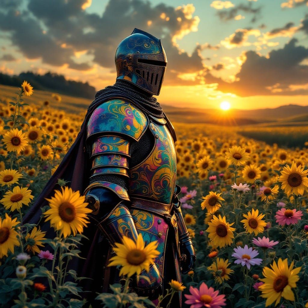 Tie-Dye Knight in Vibrant Floral Field