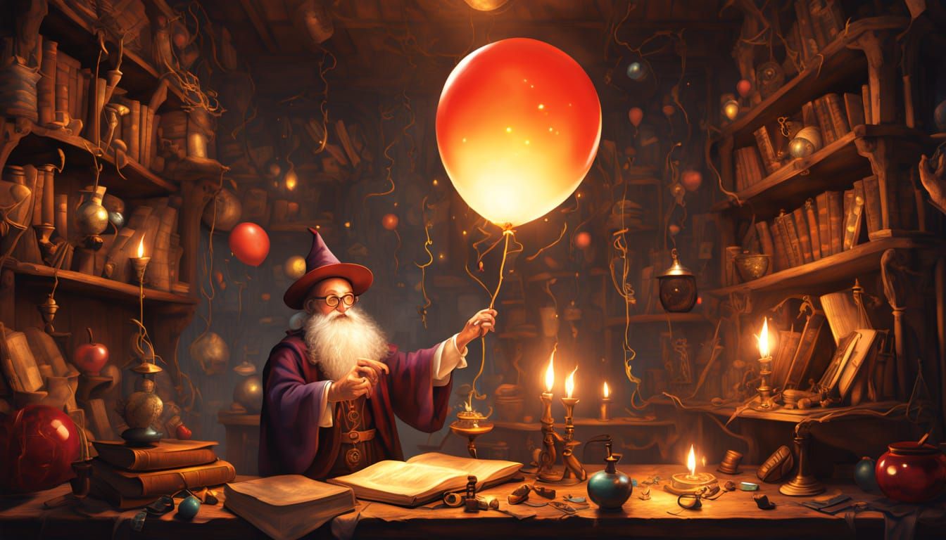 Magical Alchemist's Workshop with Enchanted Balloons