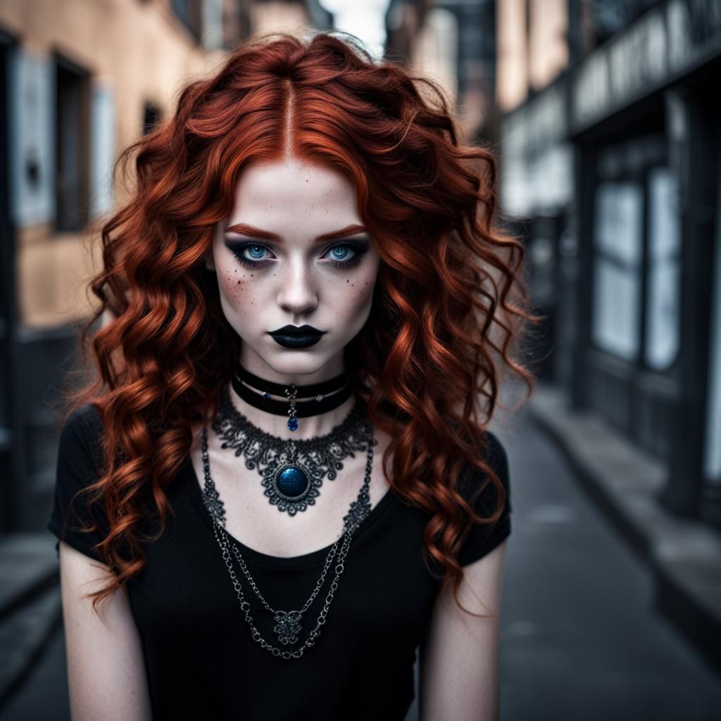 Hyperrealistic Goth Girl with Red Hair