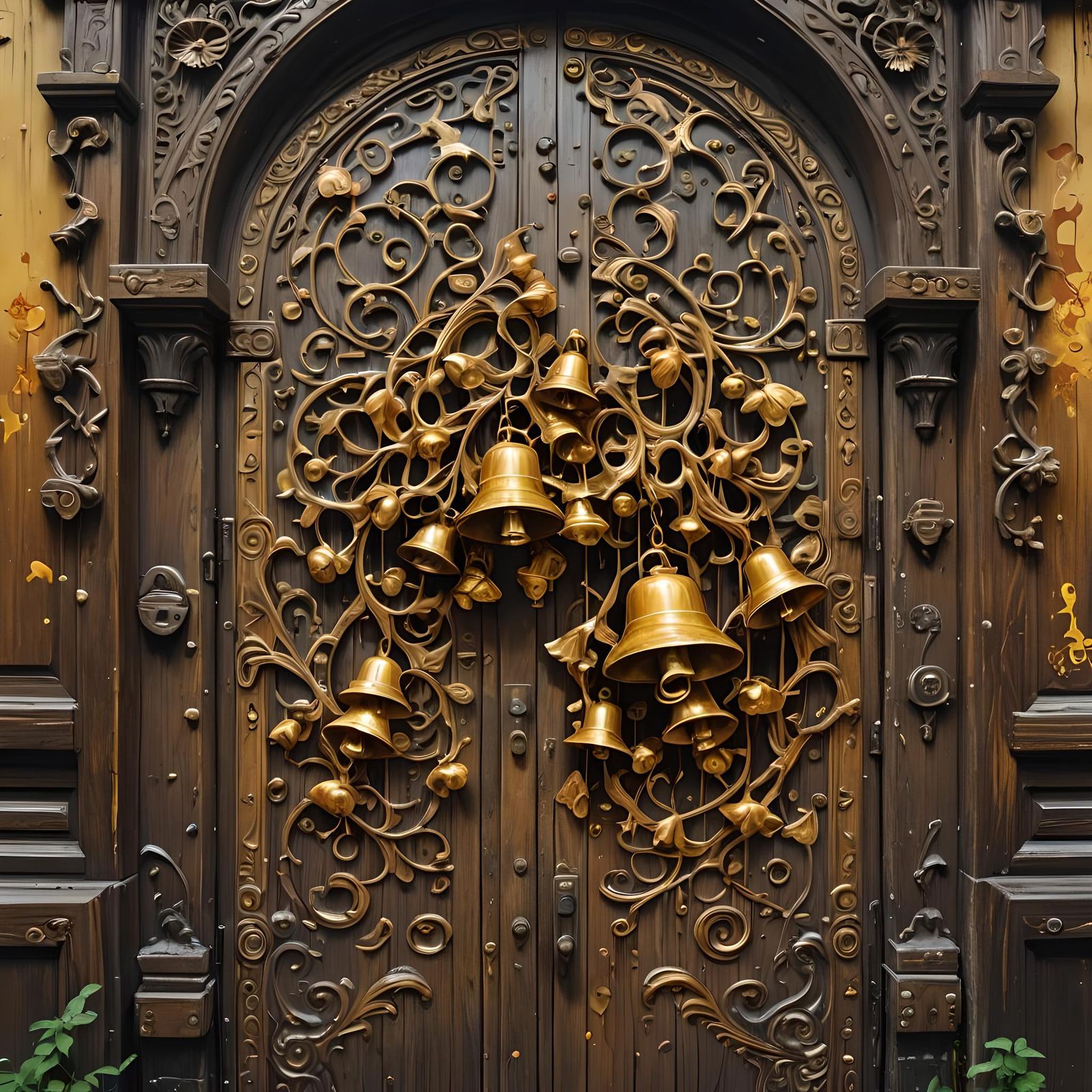 Ornate Door with Graffiti Art in Digital Painting Style