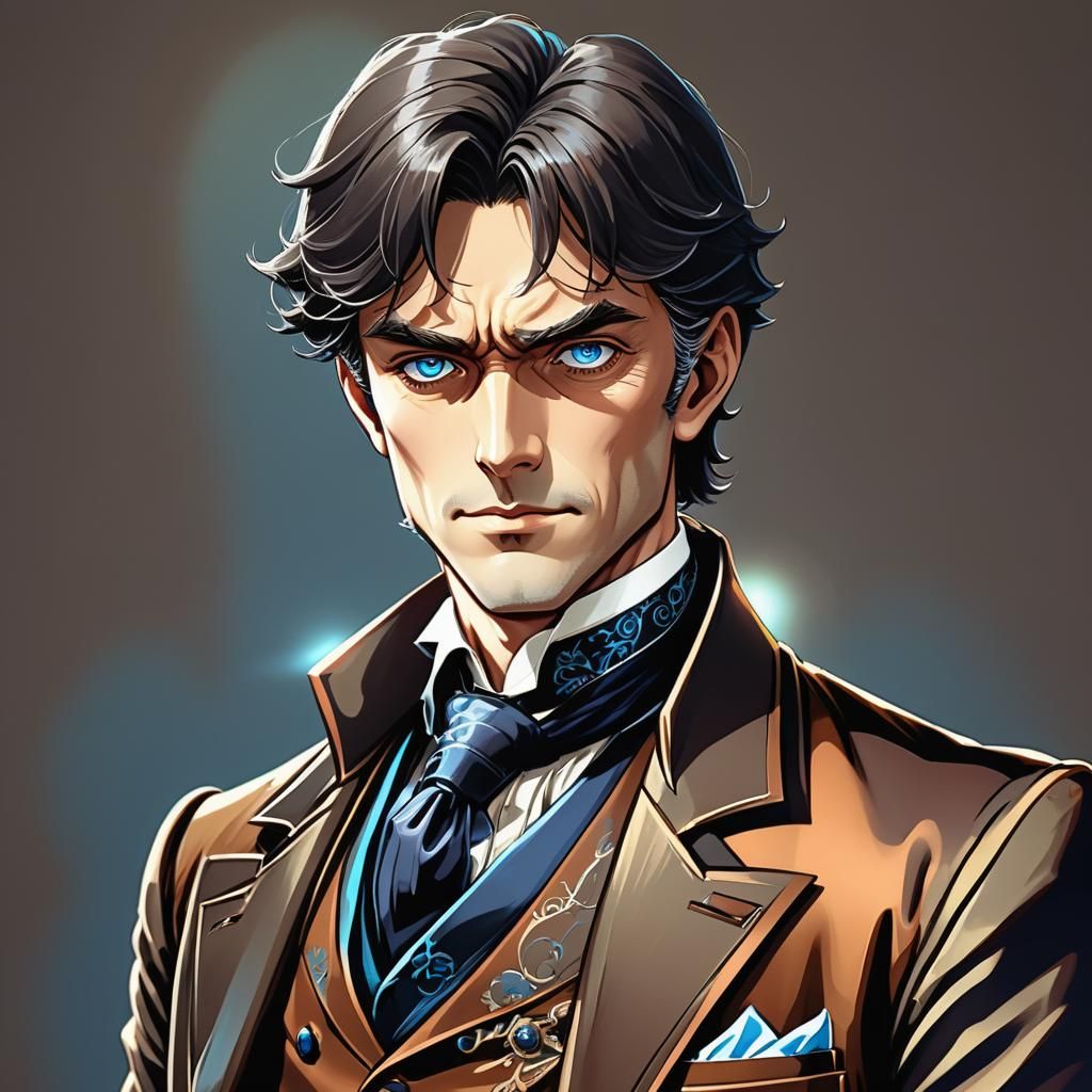 Victorian Man with Blue Eyes in Anime Style