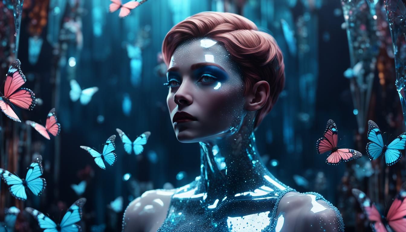 Crystal Mannequin in Surreal Environment: Dramatic Photograp...
