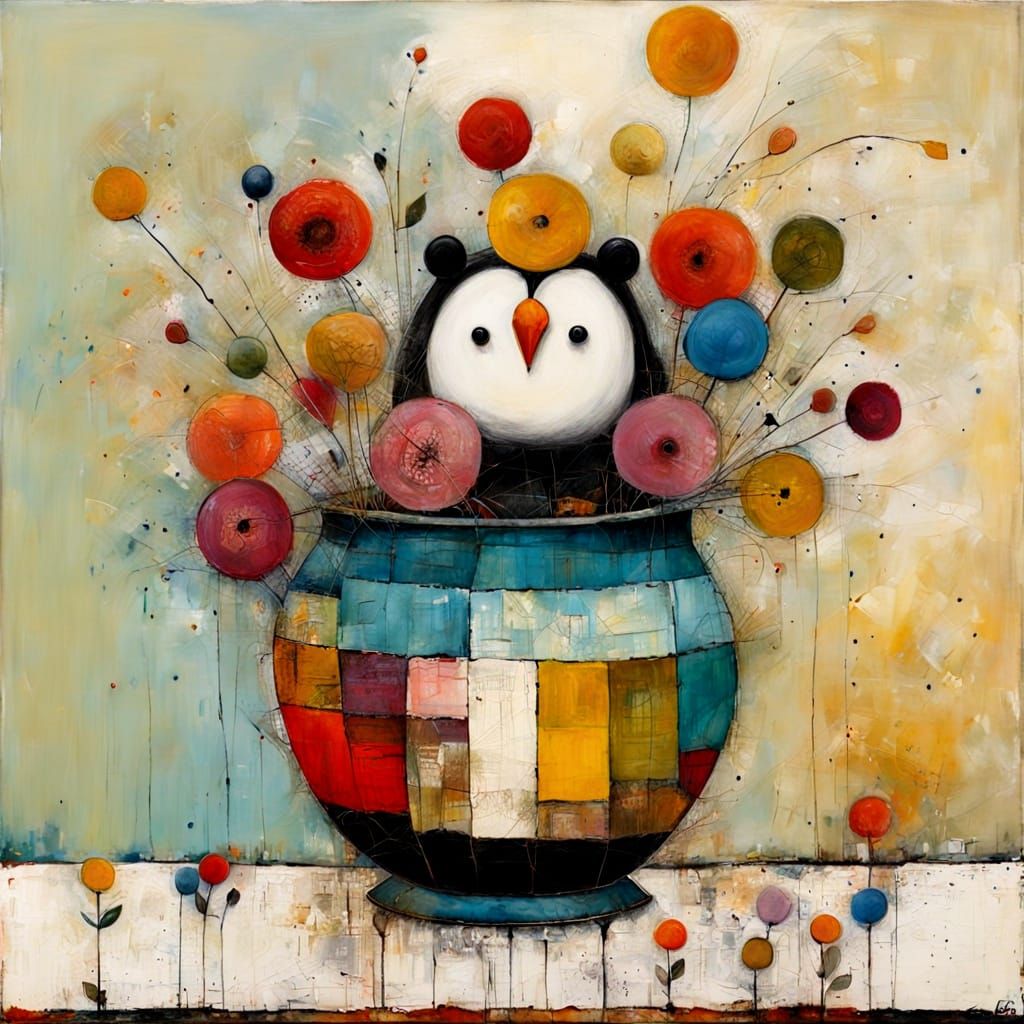 Textured Encaustic Painting in Primitive Naive Style