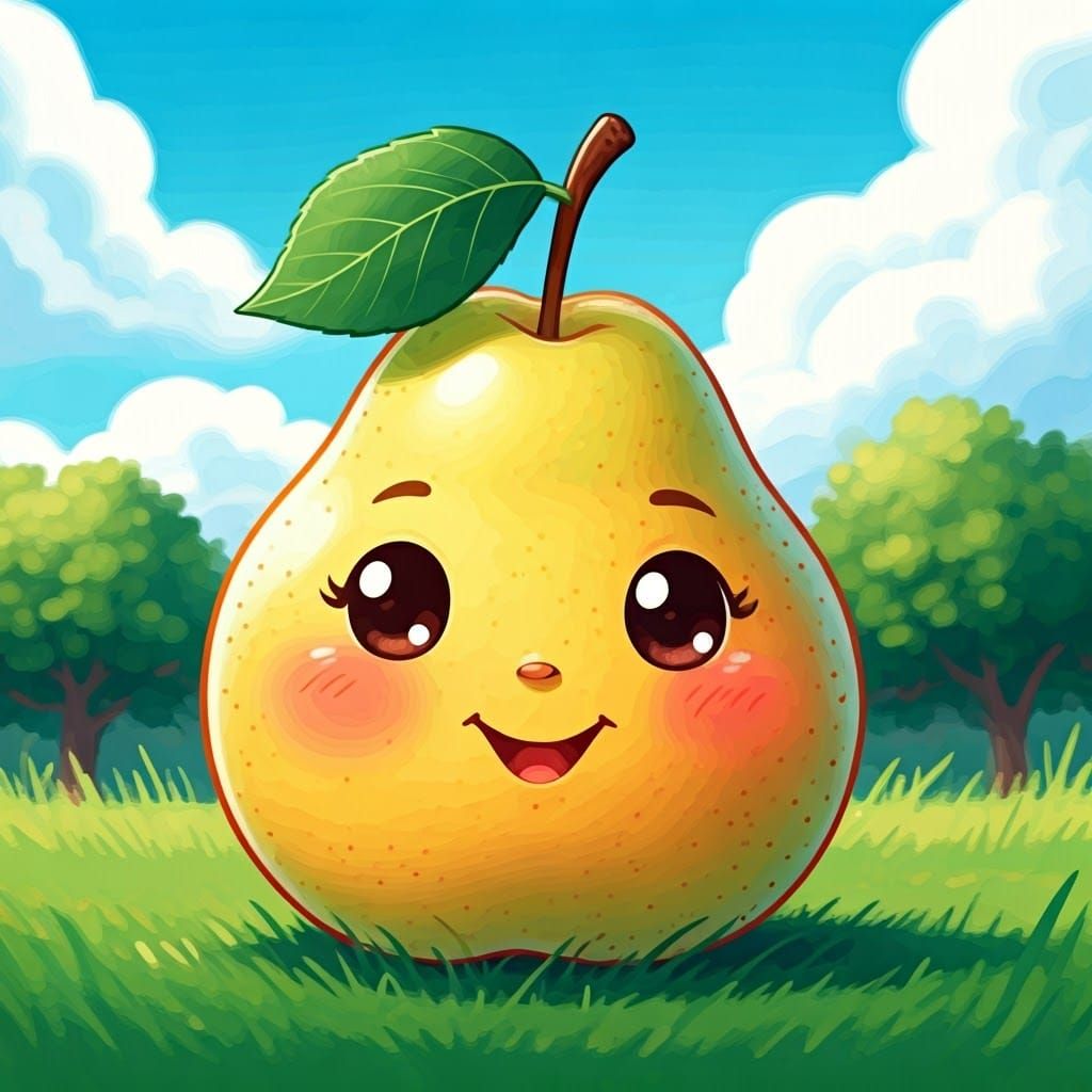 Happy Nashi Pear in Kawaii Style Orchard
