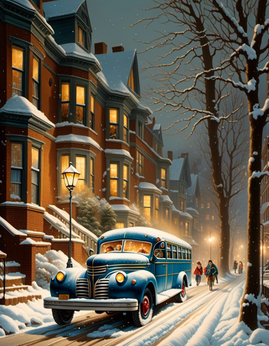 The early bus for Franklin Elementary School in Boston 1940