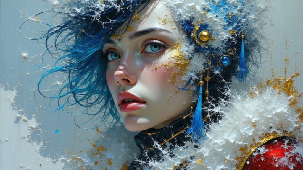 Stoic Warrior Portrait in Snowy Art Nouveau Style