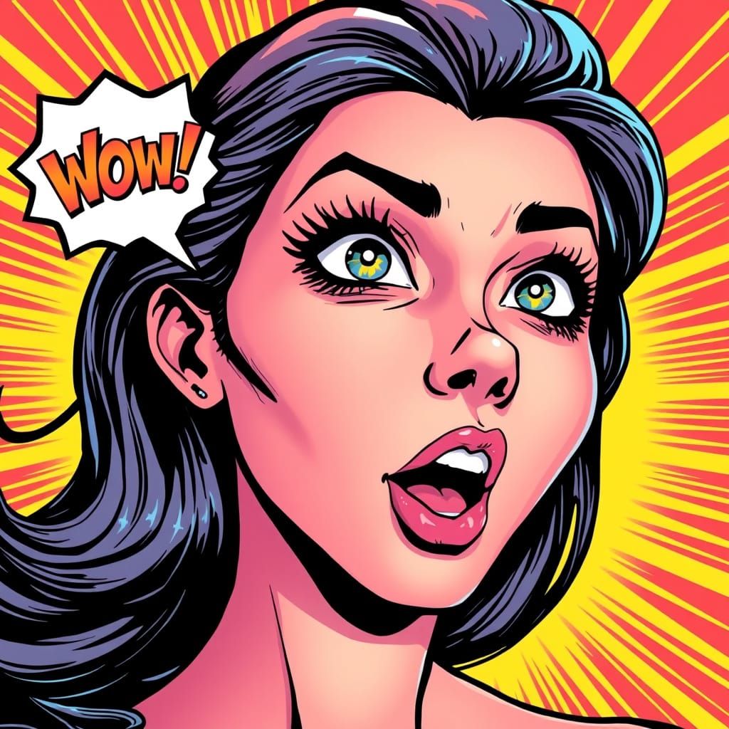 Thrilled Woman Exclaims Wow! in Vibrant Comic Style