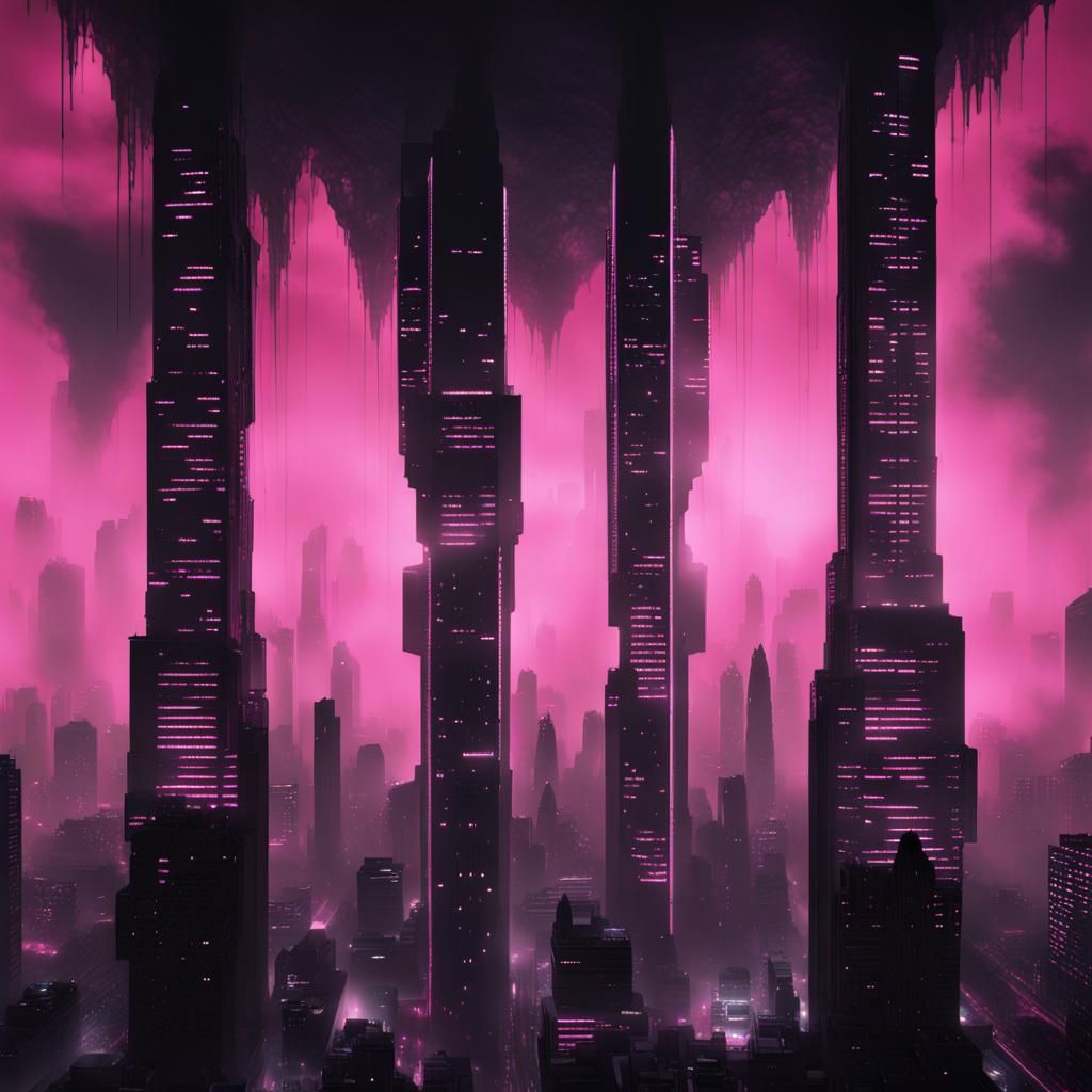 Dark Neon Skyscrapers in Joel Schumacher Style