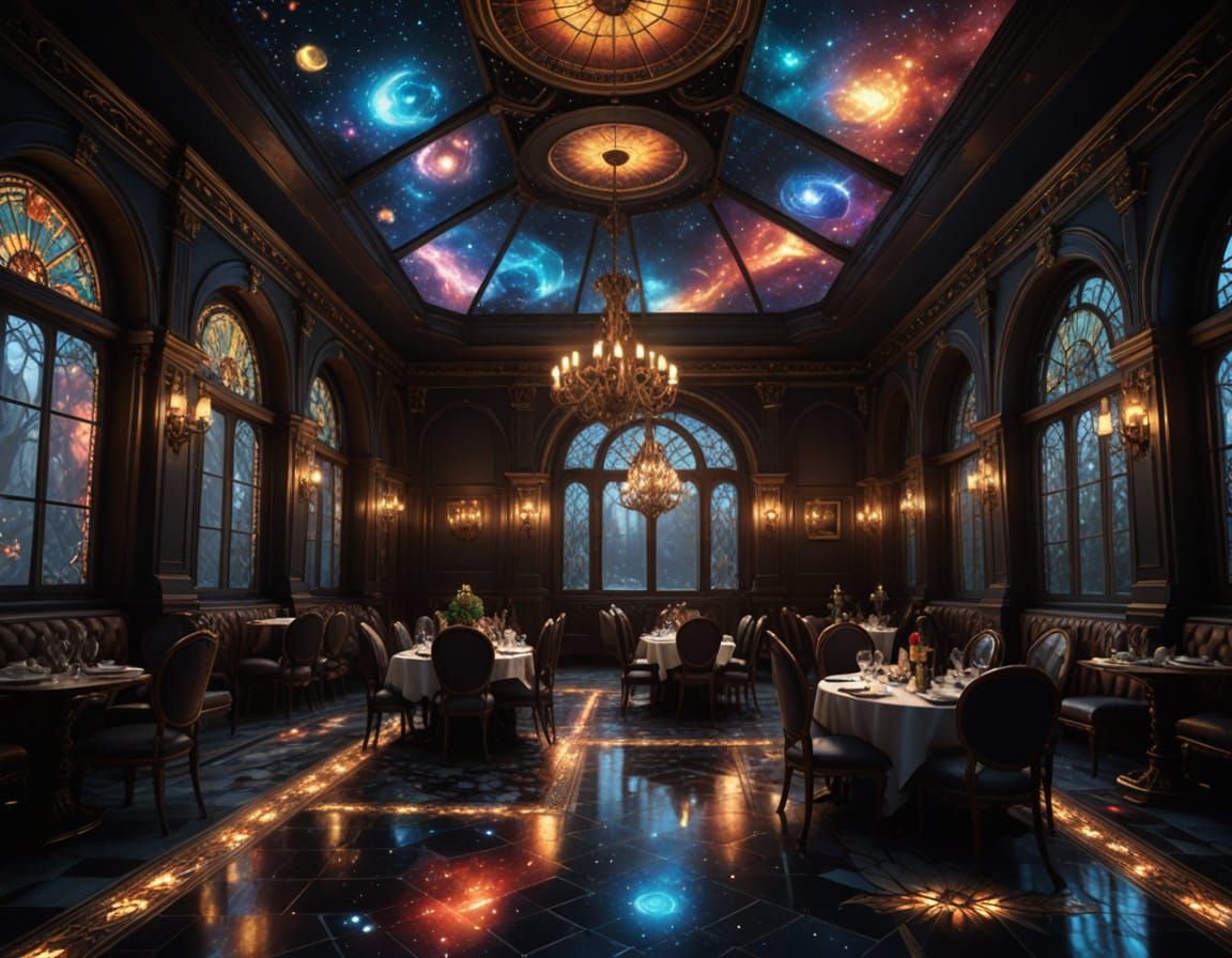 Victorian Restaurant with Stained Glass in Hyperreal Style