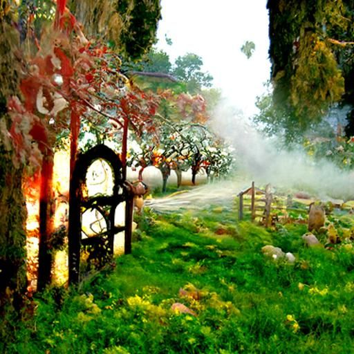 Ethereal Orchard Fantasy in Thomas Kinkade Style