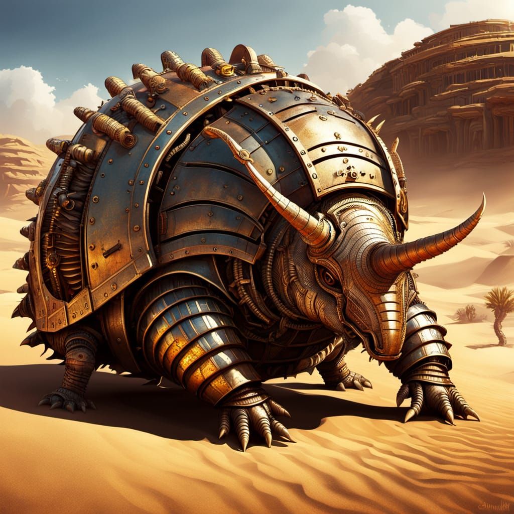 Steampunk Armadillo in Desert Landscape