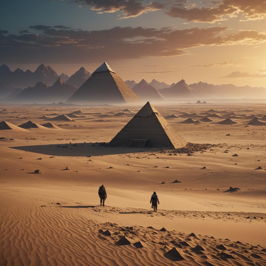 Lone Pyramid in Desert: Cinematic Matte Painting