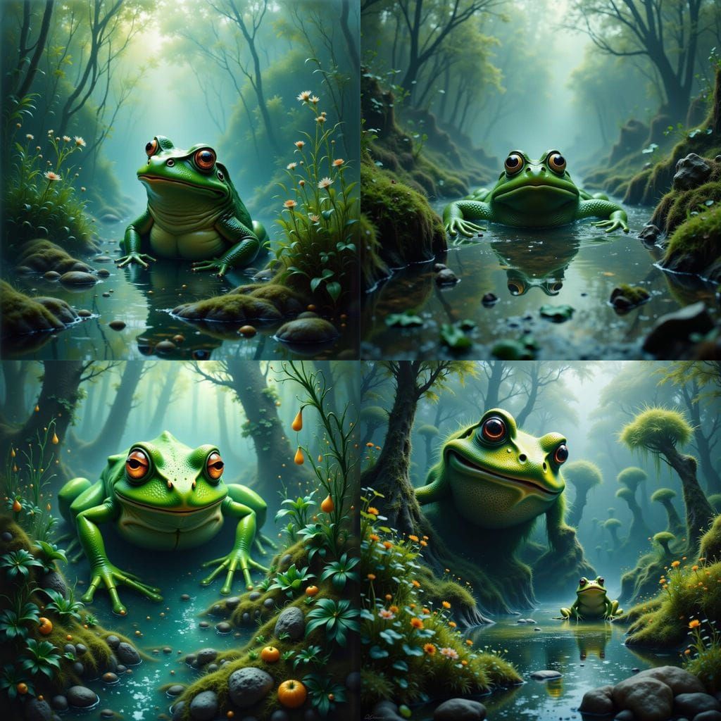 Dreamy Frog in Foggy Swamp