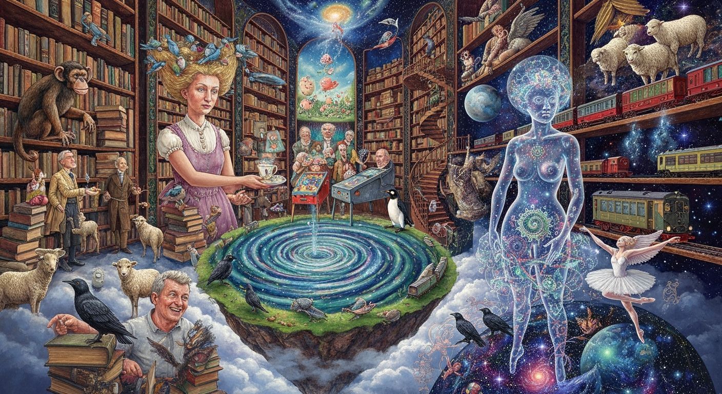Surreal Tea Party in a Galactic Library