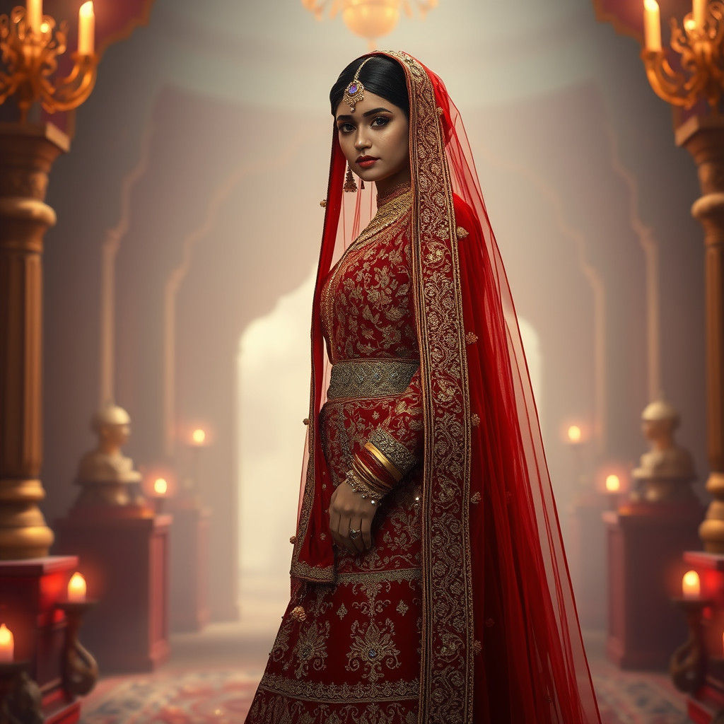 Indian Bride in Red and Gold, Digital Art