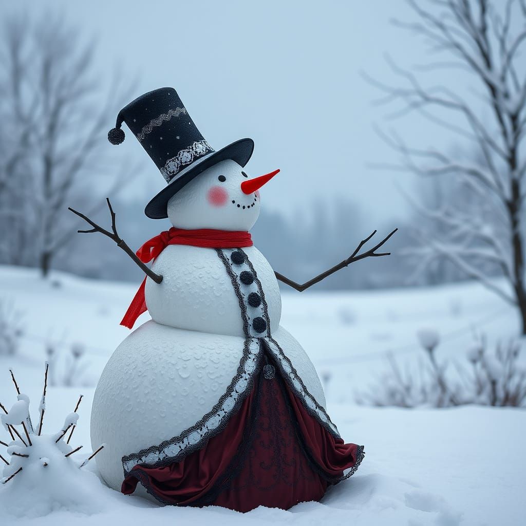 A snow woman for an elegant snowman