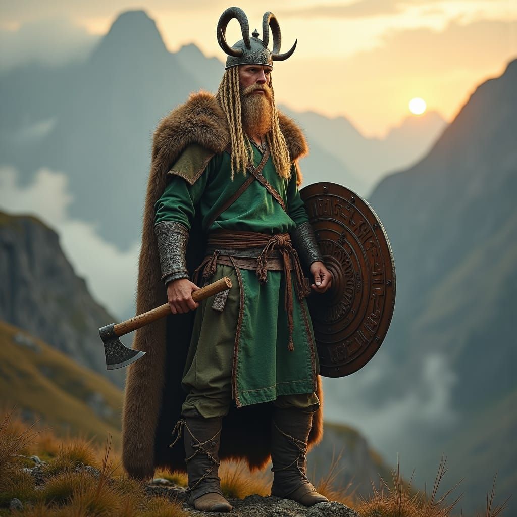 Germanic Warrior with Axe and Celtic Shield