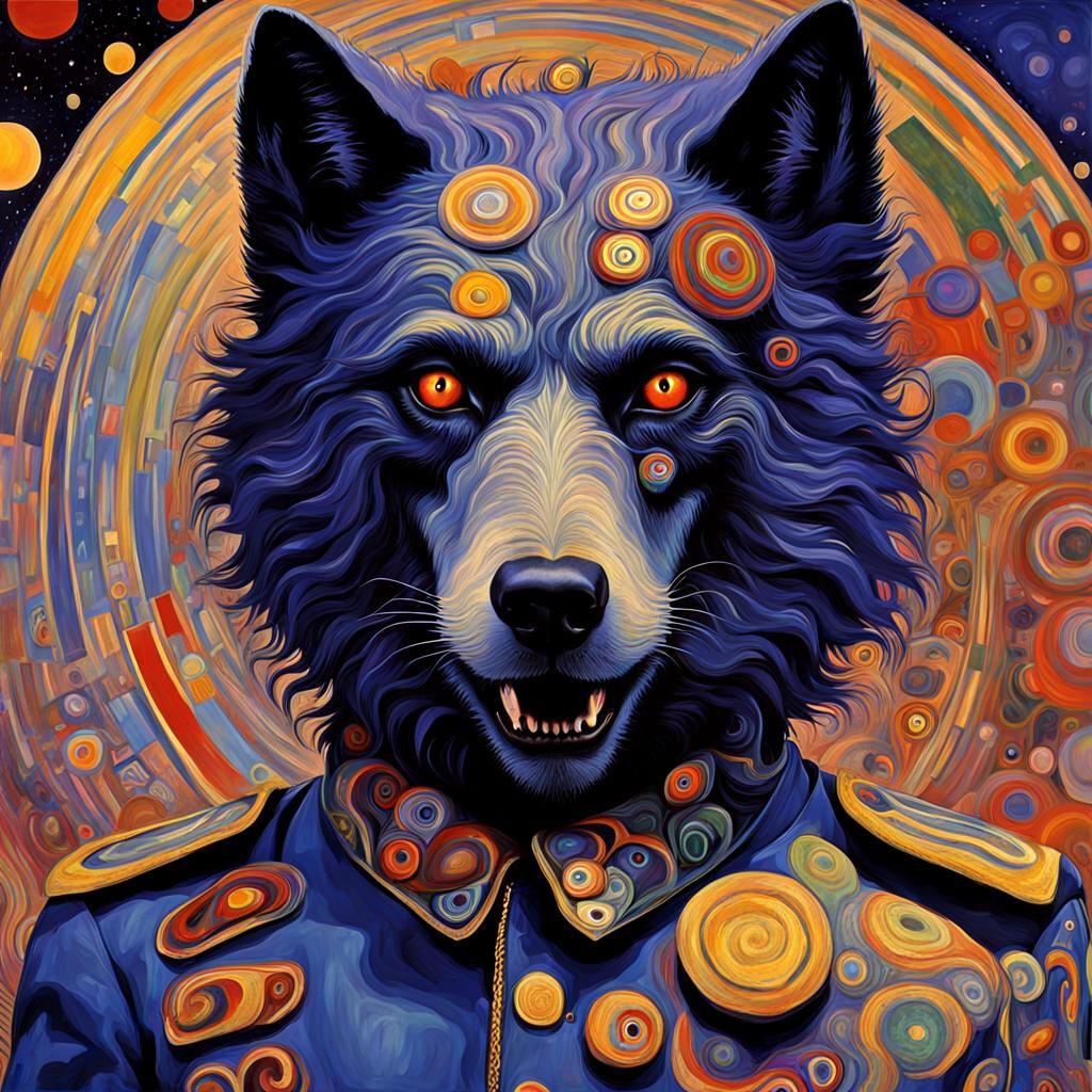 Klimt-Inspired Psychedelic Werewolf in Twilight